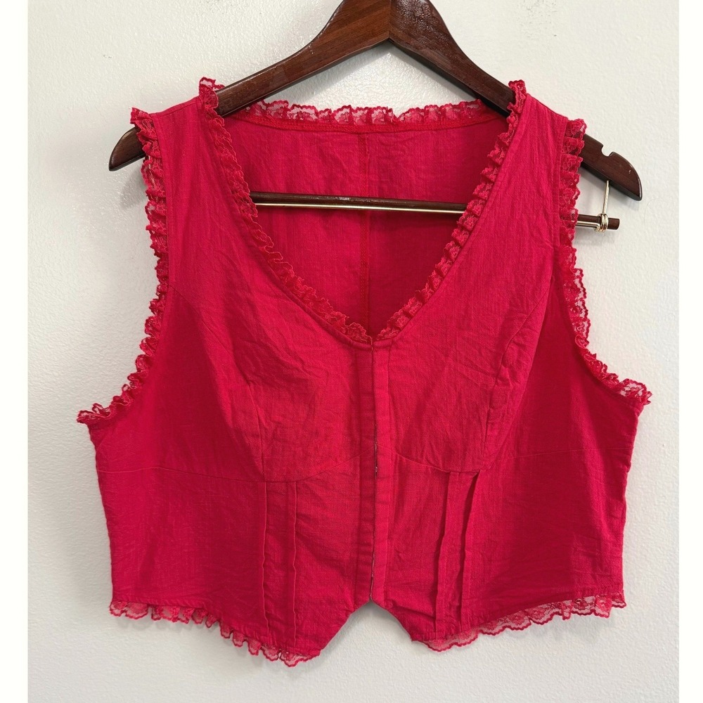 Shein Red‎ Lace Trim Hook and Eye Corset Style Crop Top Sz XL Y2K Coquette